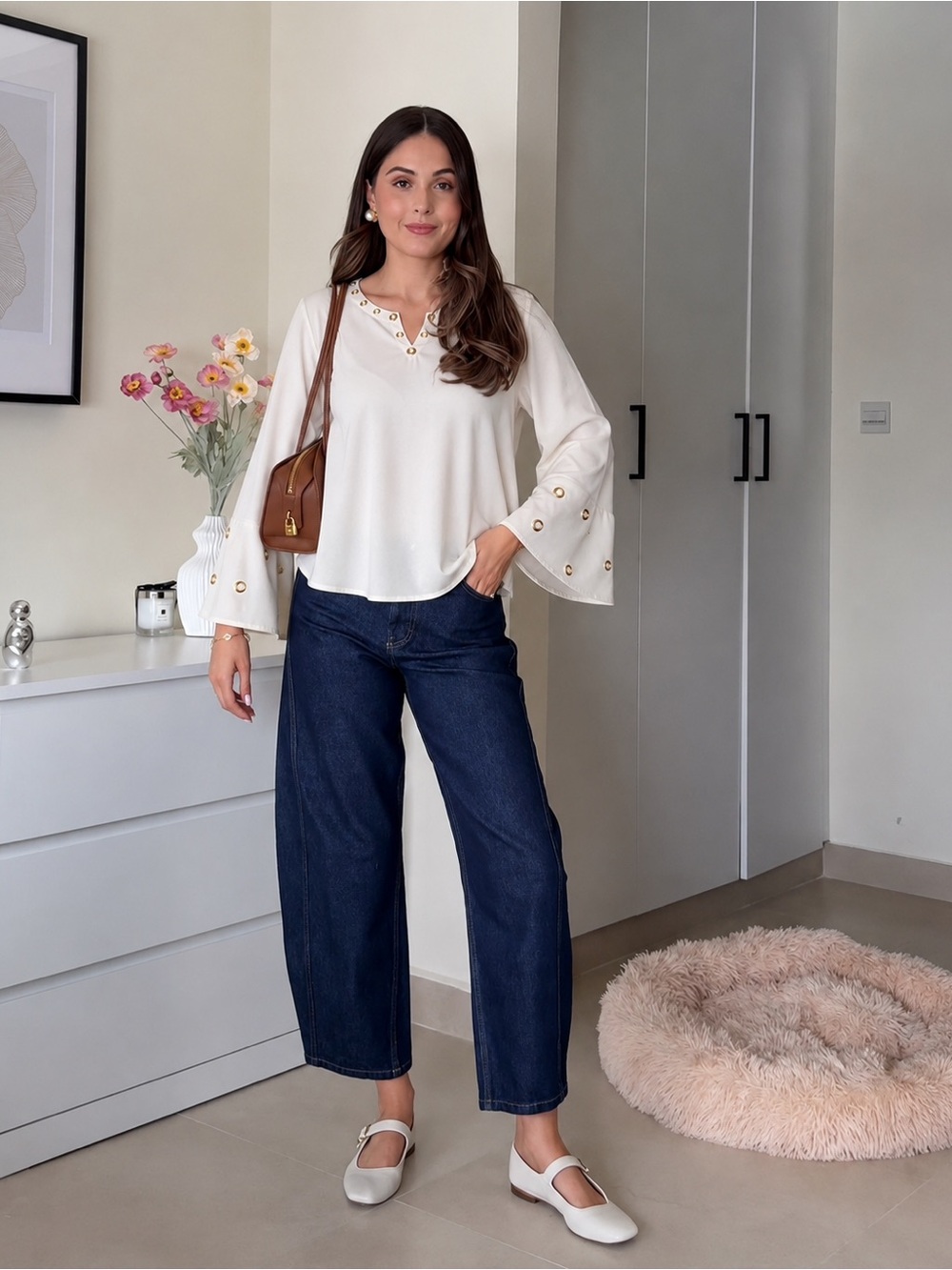 Ashro Bell Sleeve Blouse Womens 16 White Flowy Boho Top